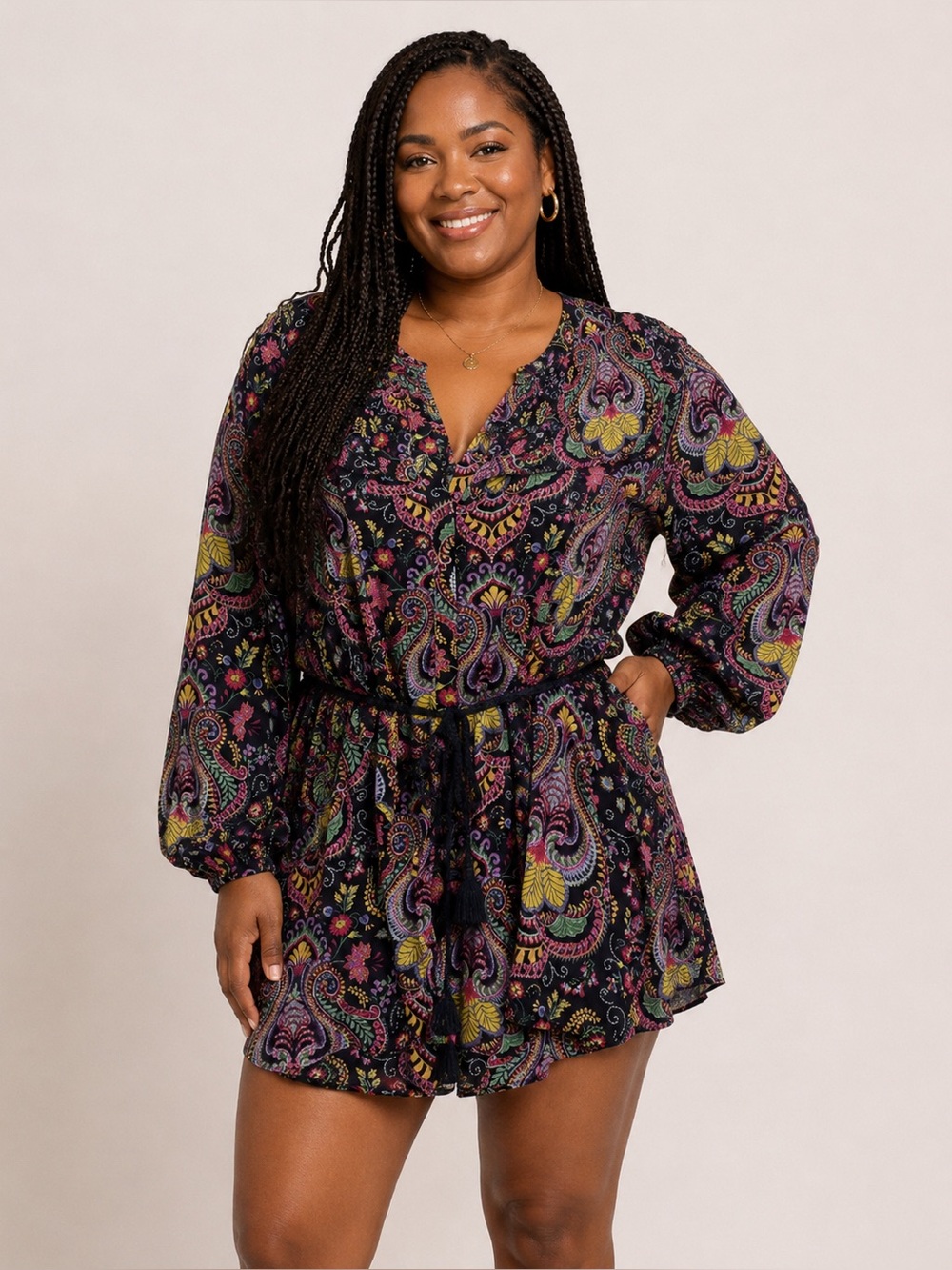 Anthropologie Black Paisley Mini Dress with Purple & Yellow Accents